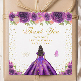 パープルフローラダークスキンプリンセス誕生日パーティー フェイバータグ