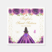 パープルフローラダークスキンプリンセスSweet sixteen スタンダードカクテルナプキン (正面)