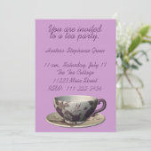 パープルフローラティーパーティの招待状 招待状 (スタンド正面)