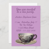 パープルフローラティーパーティの招待状 招待状 (正面/裏面)