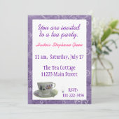 パープルフローラティーパーティの招待状 招待状 (スタンド正面)