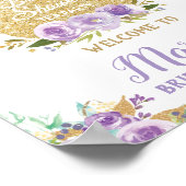 パープルフローラティーパーティーブライダルシャワーウェルカムサイン ポスター (角)