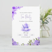 パープルフローラティーパーティー誕生日招待状 招待状 (スタンド正面)