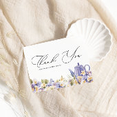 パープルフローラティーポットブライダルティーサンキュー エンクロージャーカード