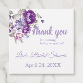 パープルフローラテーマサンキューシャワーメッセージカード フェイバータグ