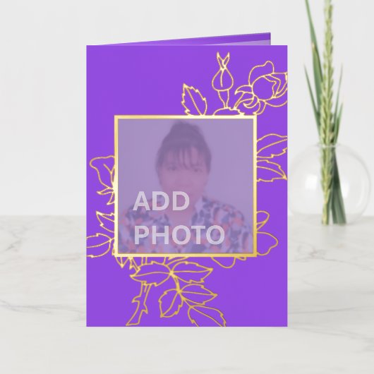 パープルフローラデザインフォトゴールドフォイルカード 箔シーズンカード (正面)