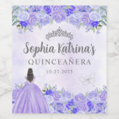 パープルフローラドレスティアラキンセアニェラ誕生日 ワインラベル (シングルラベル)