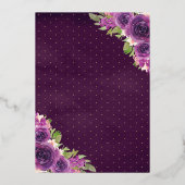 パープルフローラドレスバタフライキンセアニェラ金ゴールド 箔招待状 (裏面)