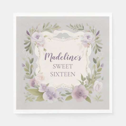 パープルフローラナプキンス スタンダードランチョンナプキン (正面)