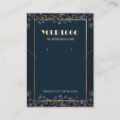 パープルフローラネイビーブルー&金ゴールドネックレスイヤリング 名刺 (正面)