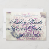 パープルフローラネービースクリプト結婚式招待状 招待状 (正面)