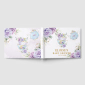 パープルフローラハイティーパーティーベビーブライダルシャワー ゲストブック (全面)