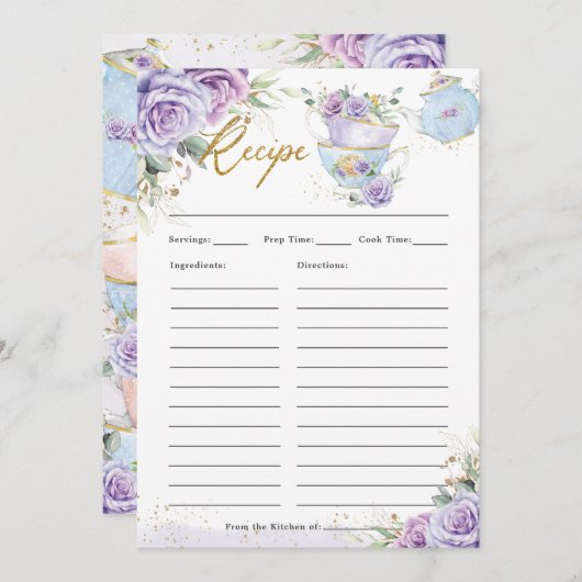 パープルフローラハイティーパーティー持参レシピカード サンキューカード (正面/裏面)