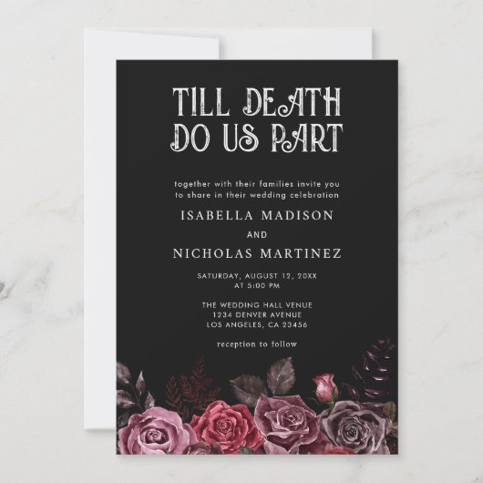 パープルフローラハロウィーンゴシッ結婚クス 招待状 (正面)