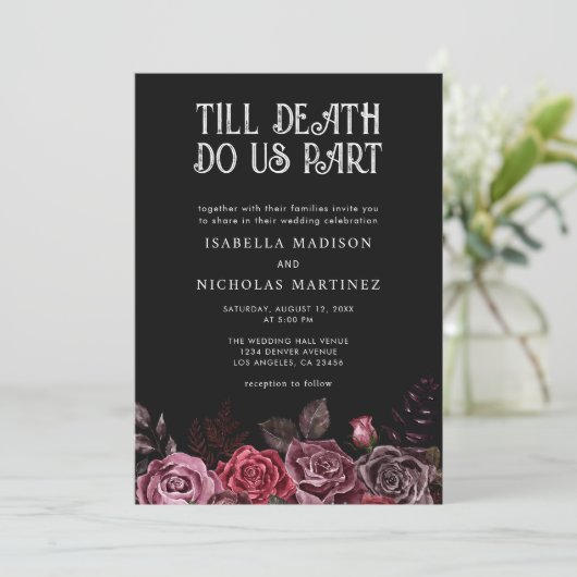 パープルフローラハロウィーンゴシッ結婚クス 招待状 (スタンド正面)