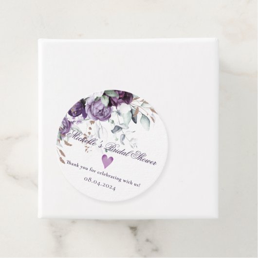 パープルフローラハートエレガントな結婚式 フェイバータグ (インサイチュ)