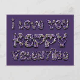 パープルフローラハートタイポグラフィバレンタインラブ シーズンポストカード