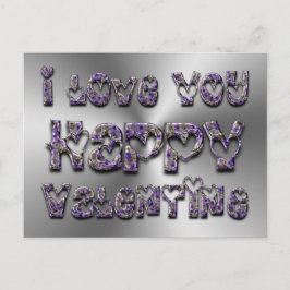 パープルフローラハートタイポグラフィバレンタインラブ シーズンポストカード