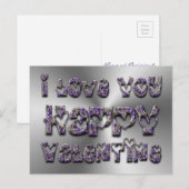 パープルフローラハートタイポグラフィバレンタインラブ シーズンポストカード (正面/裏面)