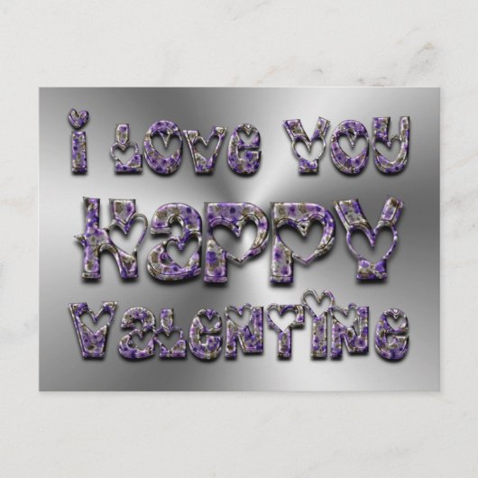 パープルフローラハートタイポグラフィバレンタインラブ シーズンポストカード (正面)