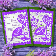 パープルフローラハートパペルピカドメキシ結婚カン