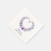 パープルフローラハートブライダルシャワー スタンダードカクテルナプキン (角)