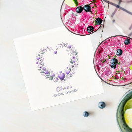 パープルフローラハートブライダルシャワー スタンダードカクテルナプキン