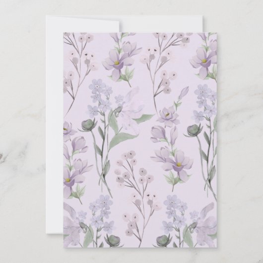 パープルフローラバタフライガールの最初の誕生日パーティー 招待状 (裏面)