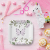 パープルフローラバタフライガールベビーシャワー ペーパープレート (パーティー)