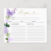 パープルフローラバタフライブライダルシャワーレシピカード (正面)