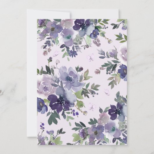 パープルフローラバタフライ金ゴールドスウィート16 招待状 (裏面)