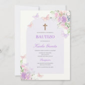 パープルフローラバプテスマスペインの招待状 招待状 (正面)