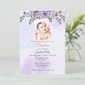 パープルフローラバプテスマ招待状 招待状 (スタンド正面)