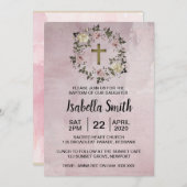 パープルフローラバプテスマ/《キリスト教》洗礼式や命名式招待状 招待状 (正面/裏面)