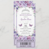 パープルフローラバラキンセアニラスイート16 VIPチケット 招待状 (正面/裏面)