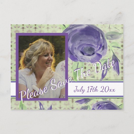 パープルフローラバラデザイン ポストカード (正面)