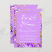 パープルフローラバラブライダルシャワーモノグラム 招待状 (正面/裏面)