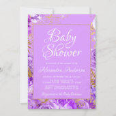 パープルフローラバラベビーシャワーモノグラム 招待状 (正面)