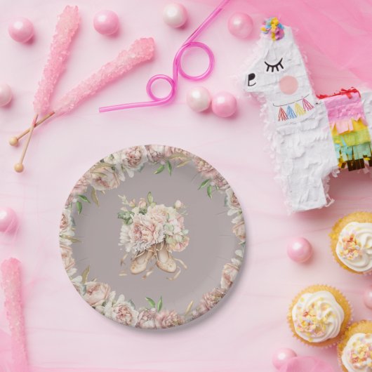 パープルフローラバレエダンサー誕生日 ペーパープレート (パーティー)