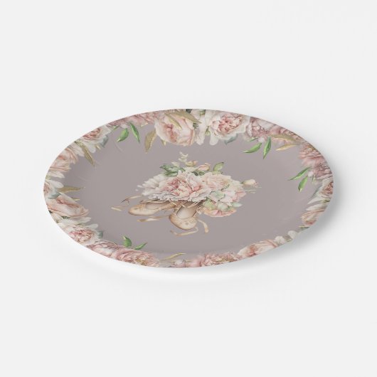 パープルフローラバレエダンサー誕生日 ペーパープレート (アングル)