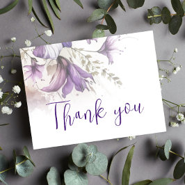 パープルフローラパステルモダンシ結婚ック・サンキュー ポストカード
