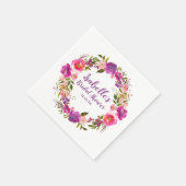 パープルフローラパーソナライズされたブライダルシャワー スタンダードカクテルナプキン (角)