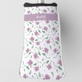 パープルフローラパーソナライズされたレディースゴルフヘッドカバー ゴルフヘッドカバー (回転90)