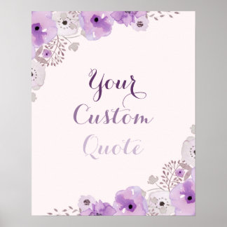 パープルフローラパーソナライズされた引用文カスタムプリント ポスター