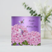 パープルフローラピンクバタフライバースデーパーティー 招待状 (スタンド正面)