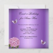 パープルフローラピンクバタフライバースデーパーティー 招待状 (裏面)
