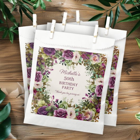 パープルフローラピンク花誕生日 フェイバーバッグ