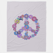 パープルフローラピースサインフリースブランケット フリースブランケット (正面)