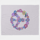 パープルフローラピースサインフリースブランケット フリースブランケット (正面(横))