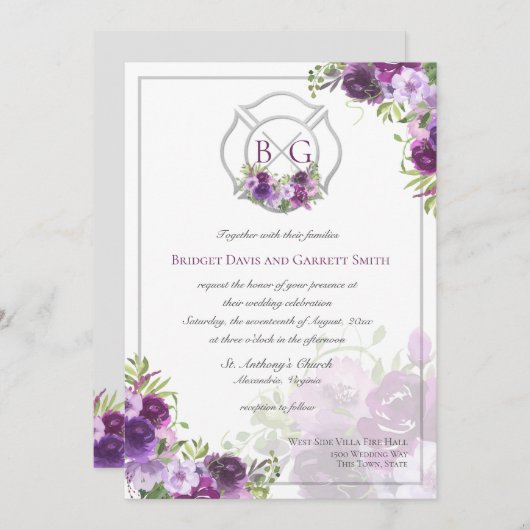 パープルフローラファイヤーファイターモノグラム招待状 シーズンカード (正面/裏面)